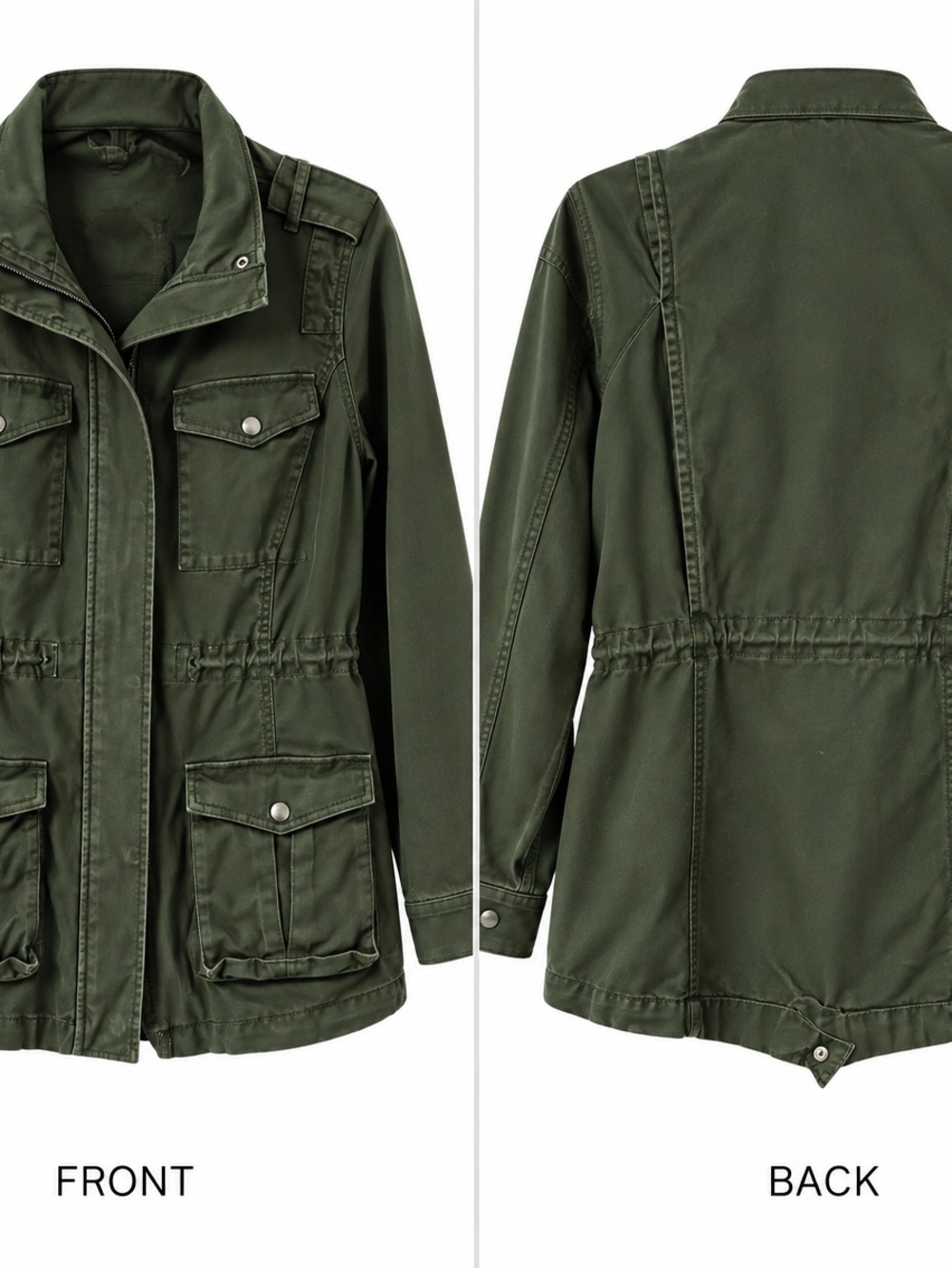 Women’s Olive Utility Field Jacket with Drawstring Waist